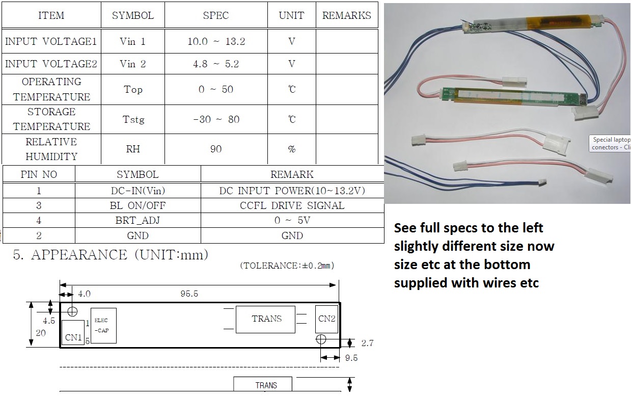 Special laptop or industrial lcd inverter with wire conectors